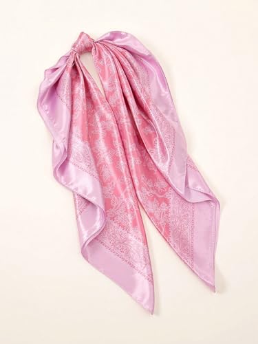 AIBFRID Square Head Scarves Satin Silk Hair Scarf Boho Bandana Headwear for Women Silk Feeling Hair Wrap Neck Scarf - color: Pink, size: 35inch
