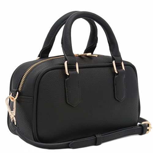 FashionPuzzle Mini PU Leather Satchel Purse Top Handle Crossbody Bag - color: Black