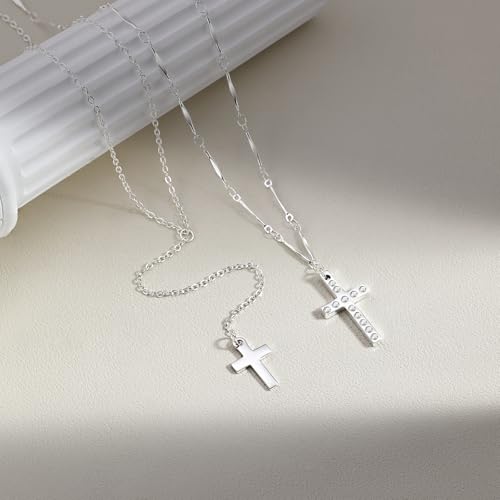 DALI Long Gold Necklaces for Women, Dainty Layered Sterling Silver Plated Y Shaped Necklace Stack Non Tarnish Cross CZ Pendant Long Chain Choker Adjustable Necklaces Jewelry for Vacation Christmas - color: Silver Cross Long Necklace
