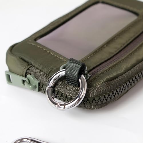 Wristlet Wallet for Women Mini Zip Card Case with Clear ID Window Zipper Coin Purse Lightweight Portable Keychain Wallet - color: Green