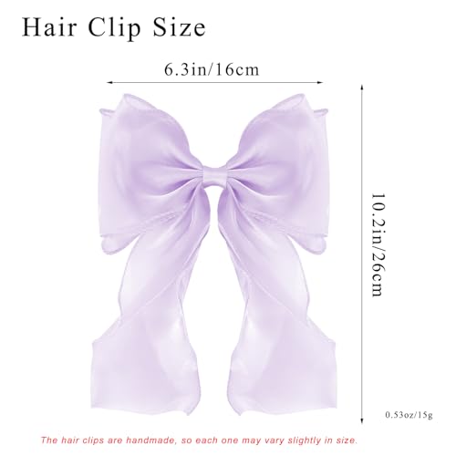 Large Hair Bow Clips for Women, Purple Bow Hair Barrettes with Long Tail French Hair Ribbon Clips Hair Accessories for Girls (Purple) - color: Purple