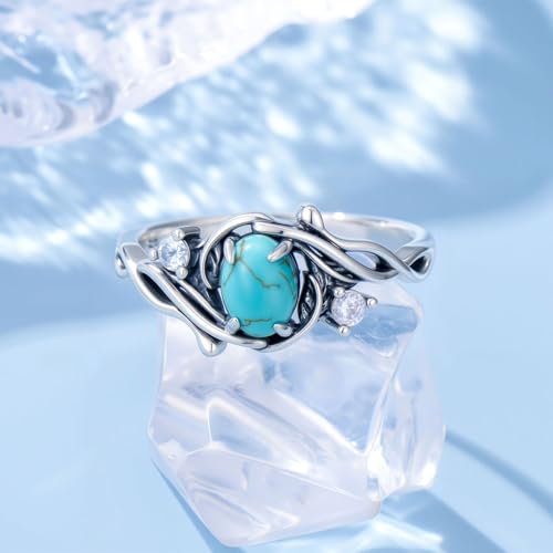 Boho Rings 925 Sterling Silver Turquoise Ring Western Jewelry Women's Eternity Rings Christmas Jewelry Gifts for Wife Mom Size 7-9 - style: Turquoise-3