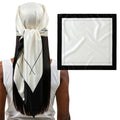 100% Mulberry Silk Head Scarf Large 36" - 19 Momme Women's Hair Wrap for Sleeping, Reduce Frizz & Damage, Natural Soft Silk - color: Black/Ivory