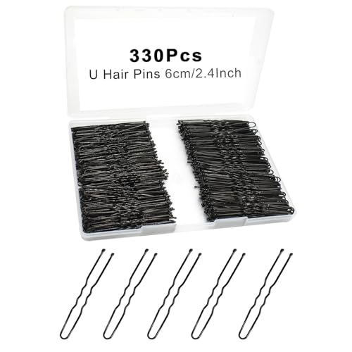 330 Count U Shaped Hair Pins for Buns, YINGFENG 2.4 inch Bun Pins Black Hair Pins for Women Girls with Storage Box, Hair Accessories for All Hair Types - color: Black(2.4Inch)