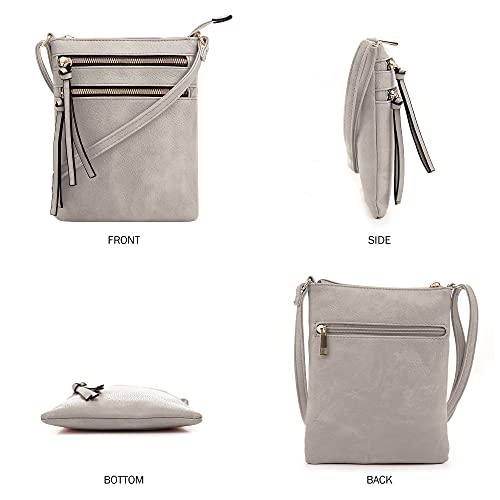 DELUXITY Crossbody Purse Bag Shoulder Bag Multi Pocket Zipper Purse - color: Grey
