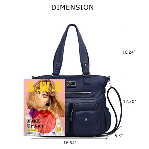 KL928 Large Purses for Women Shoulder Bag Tote Handbags Stylish Vegan Leather Hobo Bags Ladies, A-Black-4 | Large - color: A-blue-2