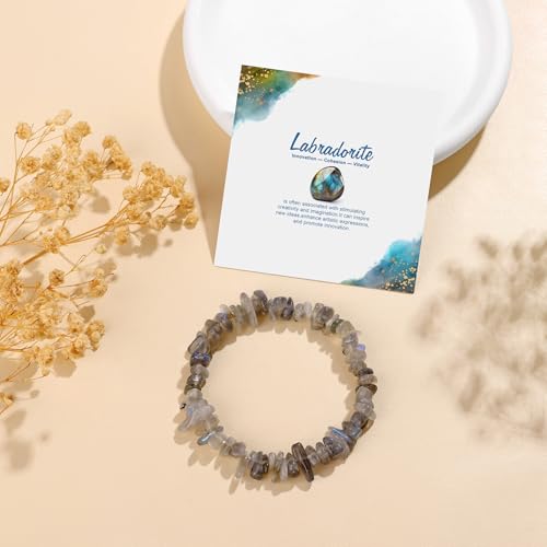 Natural Gemstone Beads Bracelets Healing Crystal Stone Beaded Bracelet for Women Men Handmade Spiritual Jewelry Gifts - color: Labradorite, size: Chips Beads