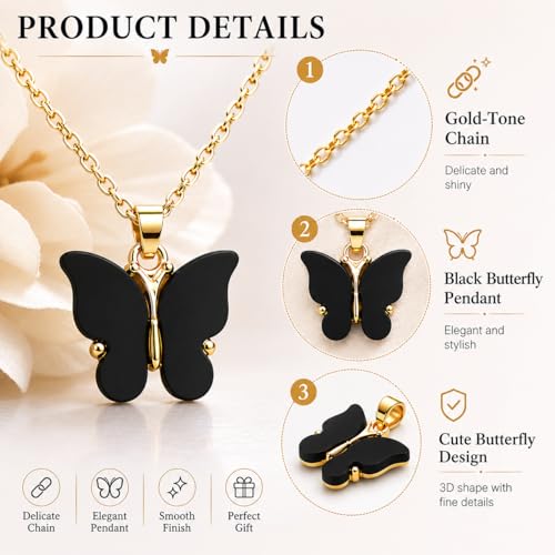 Rrdaily 9 Pcs Dainty Colorful Butterfly Pendant Necklace Set for Women,Bohemian Acrylic Butterfly Chain Necklace Cute Jewelry Gift - style: Style#B-gold card