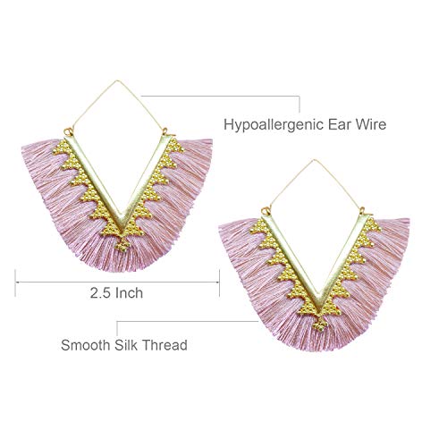 Tassel Hoop Earring Statement Thread Dangle Earrings Stylish Long Fringe Drop Earrings Lightweight Long Swingy French Hook Earrings for Women - color: A Purple
