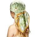 Stlvoll 100% Silk Head Scarf for Women - 27" Hair Scarves Satin Bandanas Square for Night Sleeping with Gift Packed - color: Green/Yellow/Flower