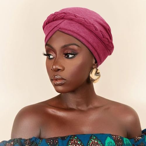 DRESHOW Turban Pre-Tied Twisted Hat Thread African Head Wraps for Black Women Chemo Cancer Cap Braid Hair Cover - color: 1 Pc Twisted Braid: Begonia Red