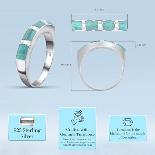 SHOP LC DELIVERING JOY Santa Fe Style Turquoise Ring for Women 925 Sterling Silver Band Boho Western Jewelry for Women Promise Rings Size 7 Birthday Christmas Gifts
