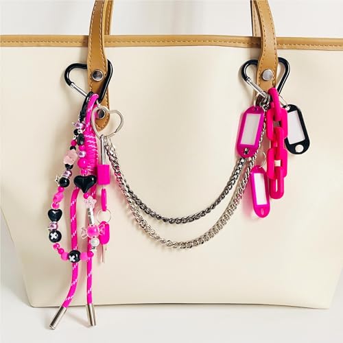 Hot Pink Keychain for Women, Bag Charm, Hand-Woven Nylon Rope Key Chain, Aesthetic Keychain, Bag Accessories Charms for Handbag, Backpack