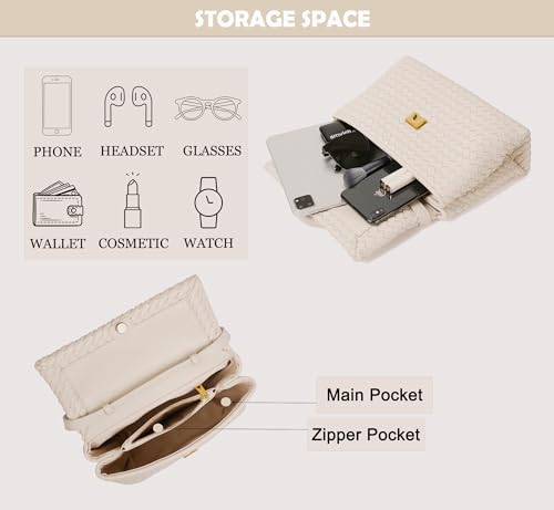 Woven Crossbody Bag for Women, Top Handle Satchel Purse Shoulder Handbag, Woven Handbag - color: White
