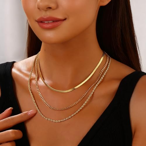 Gold Necklace Stack for Women, Layered Gold Necklaces Set,18K Gold Plated Simple Dainty Gold Chain Choker Necklaces Trendy Jewelry Gifts for Women - color: S02