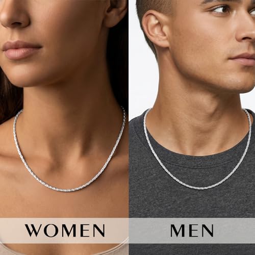 S925 Sterling Silver Necklace for Women - 3.5mm S925 Sterling Silver Twisted Rope Chain Necklace Handmade Jewelry Silver Necklaces for Women 16/18/20/22/24 Inch - color: 16"