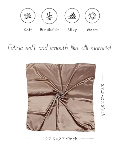 Hioyiwse Satin Square Scarf for Women Solid Color Emulation Silk Handkerchief Hair Ribbon Headband Handbag Purse - color: D9-coffee(23.6*23.6inch)