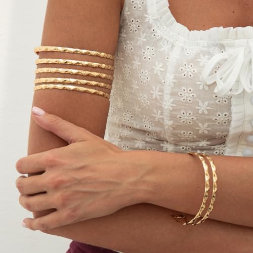 Arm Cuff for Women Gold Upper Arm Bracelet Minimalist Adjustable Cuffs Bangle Punk Dress Jewelry - style: Gold C