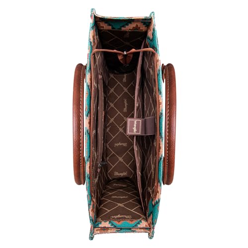 Wrangler Tote Bag for Women Western Purse and Aztec Satchel Handbag - color: Angel Diamond Tealblue