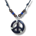 LAVIP Peace Sign Pendant Necklace, Black Cord with Wooden Beads, Boho Style - color: Black-1