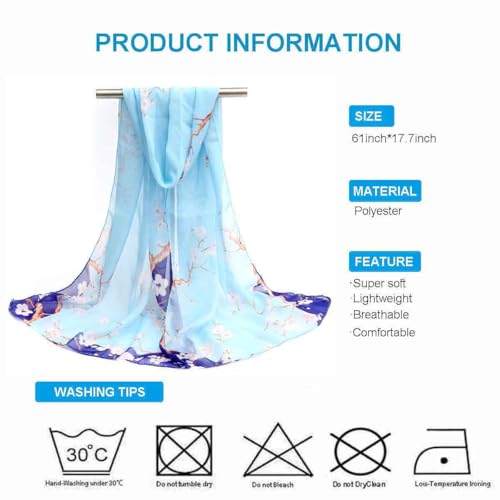 Xyueanlo Women's Chiffon Scarf Lightweight Scarves Fashion Elegant Floral Print Scarfs Shawls - color: Plum Blossom Light Blue