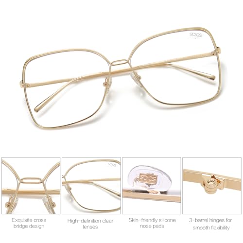 SOJOS Trendy Square Oversized Sunglasses Womens Mens UV400 Big Large Designer Shades SJ1082 - color: Yellow Gold/Clear