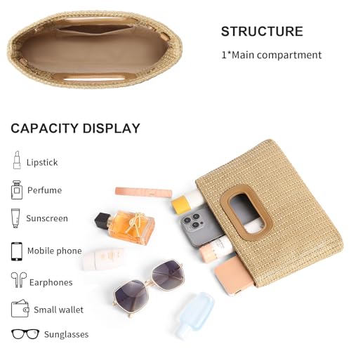 RNIEGA Straw Clutch Handbags Summer Clutch Woven Boho Beach Bags Straw Purses for Women - color: Khaki