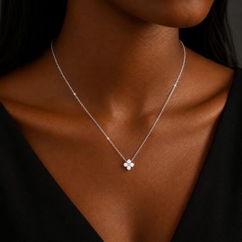 Dainty Gold Necklaces for Women Trendy Non Tarnish 14K Gold Plated Cubic Zirconia Necklace Layered Simple Cute Four Leaf Clover Choker Jewelry Birthday Gifts - color: Silver, style: Cable CZ-2