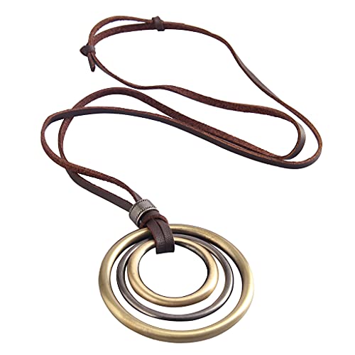 GelConnie Leather Cord Necklace Chain Multilayer Wooden Pendant Necklaces Vintage Jewelry Boho Long Sweater Necklace for Women Men - color: Leather Cord Necklace