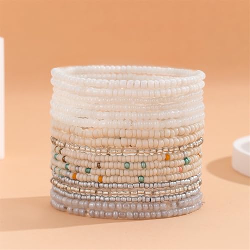 Fuqimanman2020 18Pcs Boho Stackable Beaded Bracelets for Women Colorful Handmade Multilayered Rice Beads Anklets Set Summer Beach Bohemian Jewelry Gift - color: Style 1 White