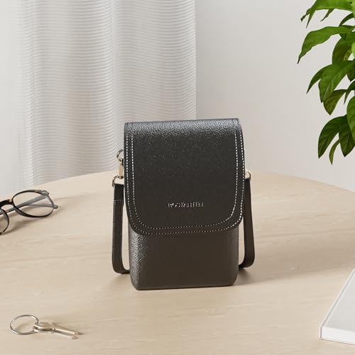 BOSTANTEN Vegan Leather Crossbody Bags for Women Designer Cell Phone Bag Wallet Purses Adjustable Strap - color: B-02-pebble Black