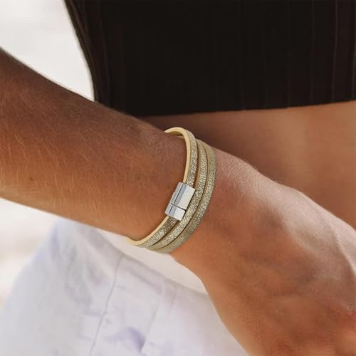 Long tiantian Leather Wrap Bracelet for Men Vintage Brown Leather Cuff Bracelet Adjustable Minimalist Western Style Wristband Casual Fashion Jewelry Gift for Him - color: Light brown