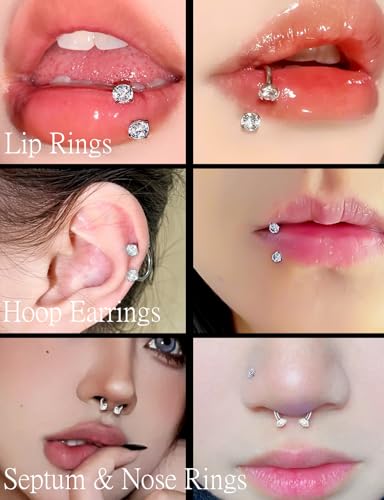 18g Horseshoe Nose Ring F136 Titanium for Women Internal Thread Double Gem Horse Shoe Nose Ring Hoop Cartilage Helix Tragus Earring Hoops Labret Lip Piercing Jewelry Small Septum Rings