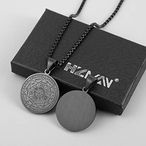 HZMAN Vintage Stainless Steel The Seal of The Seven Archangels Pendant Necklaces 22+2“ Chain - color: Black