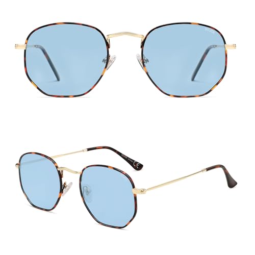 SOJOS Square Polarized Sunglasses for Women Men Small Hexagonal Polygon Shades SJ1072 - color: Light Blue