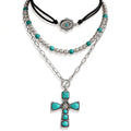 Western Necklaces Boho Turquoise Cross Necklace Set Navajo Pearl Beaded Layered Choker Cowgirl Christian Western Jewelry for Women - color: Style-B
