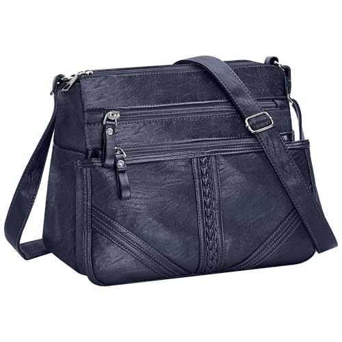 ELDA Crossbody Bags For Women Pocketbooks Soft PU Leather Purses and Handbags Multi Pocket Shoulder Bag - color: X-dark Blue