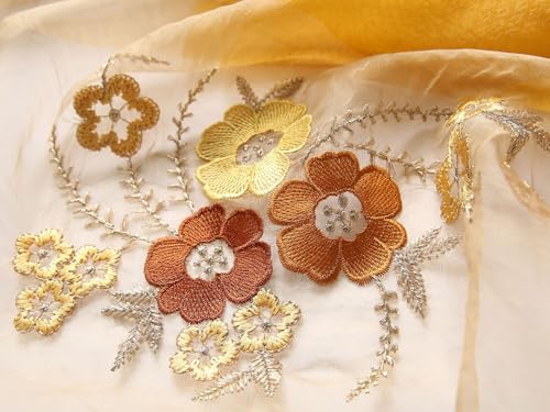 Jeelow Silk Blend Floral Fashion Scarf Shawl Wrap Lightweight Sheer For Women Floral Embroidery Wedding Party Prom - color: Petal Golden Honey