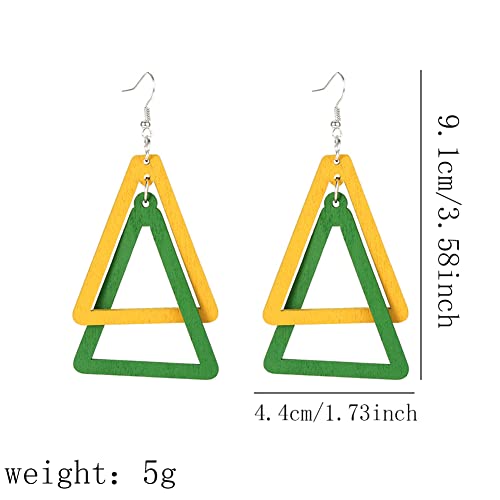 ANXIN Boho Personality Retro Tassel Rectangular Wooden Contrasting colors Earrings Chic Green Temperament Geometric Earrings Jewelry Gifts For Women - color: YELLOW GREEN Wooden colors Earrings