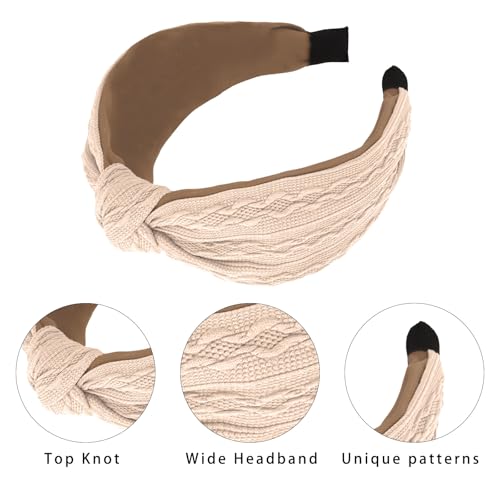 Ondder Top Knot Headband for Women Khaki Fabric Non Slip Fashion Wide Knotted Headbands Hair Accessories for Women Girls - color: Khaki