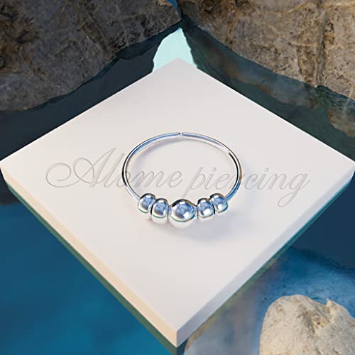 925 Sterling Silver & 14K Gold Filled Nose Ring Hoop Handmade Piercing Jewelry For Women - 24 Gauge 2mm,7mm Tiny Nose Ring with Opal - Gift Ready - color: 5 silver beads
