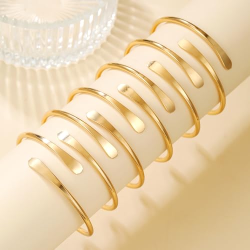 Gold Bangles for Women, 12 Pcs Boho Stackable Bracelets Multi Layer Textured Chunky Bracelets Jewelry Set for Women - color: 6 pcs gold bangles