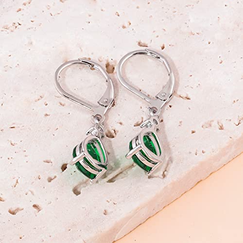 CiNily Teardrop Leverback Dangle Earrings for Women Hypoallergenic 14K Gold Plated Cubic Zircon Drop Earrings Fashion Crystal Earrings for Girls Jewelry Christmas Gifts - color: Green CZ-White Gold
