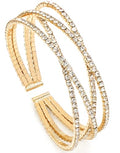 Women's Multi-Layer Rhinestone Cuff Bracelet Sparkling Crystal Tennis Bangle for Bridal Wedding Party - color: 1221 Gold