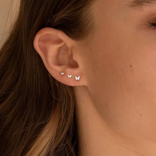 VRIUA 20G Tiny Flat Back Earrings for Women - 14K Gold/Silver Plated Small Flat Back Stud Earrings Hypoallergenic Cartilage Helix Piercing Jewelry - color: 4/5/6mm-Butterfly Flat Silver