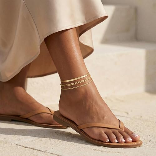 VIROMY Gold Ankle Bracelets for Women - Layered Anklets for Women Waterproof Beach Jewelry Gifts - color: Anklet G-Gold