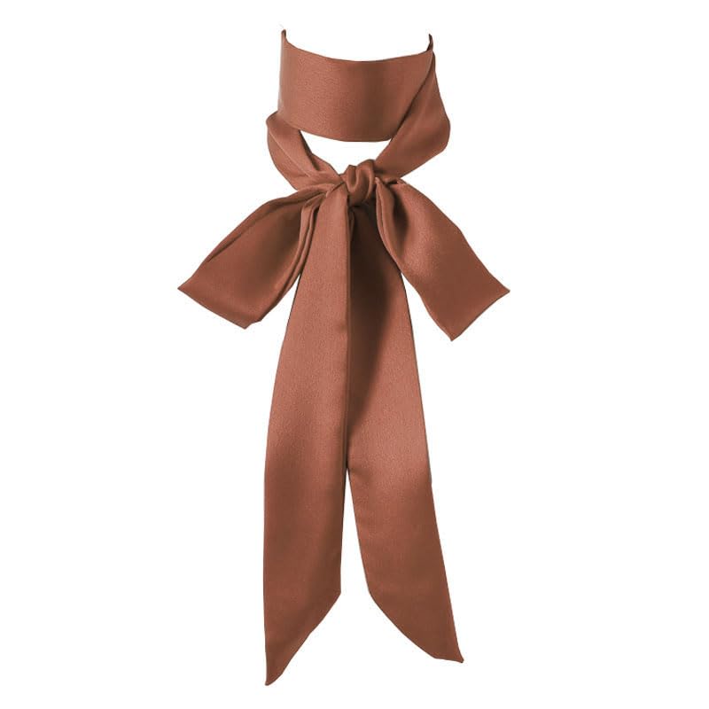 Long Thin Skinny Scarf Satin Neckerchief Ribbon Tie Waist Belt for Women - color: Bean Paste