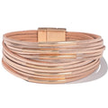 FANCY SHINY Boho Leather Bangle Bracelets Stackable Noodle Tube Bracelets Layered Wrap Cuff Bracelets with Magnetic Clasp - color: Rosy Metallic