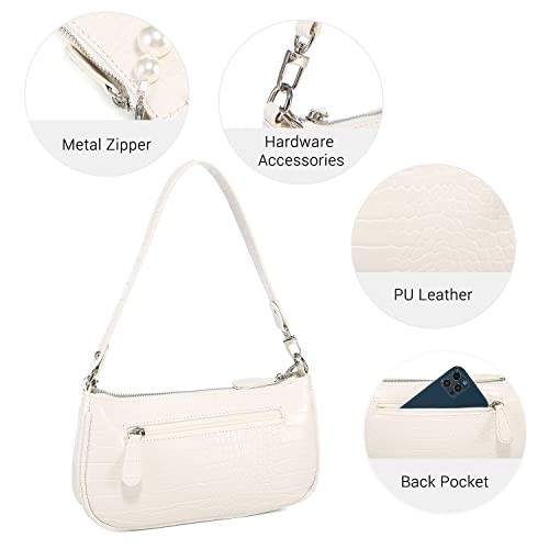 Loiral Small Purse for Women, Retro Classic Tote HandBag Shoulder Bags Clutch Purse - color: 3 White+pearl Chain