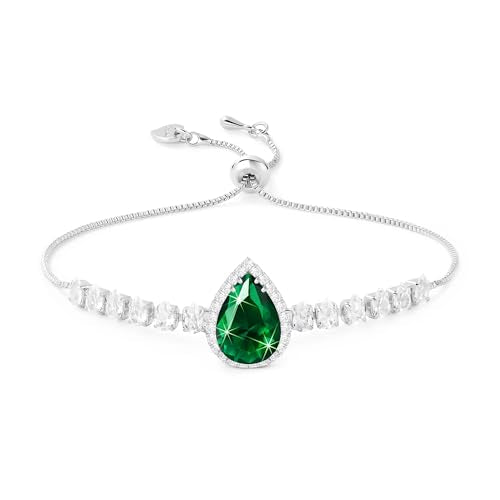 Linawe Crystal Imitation Diamond Rhinestone Charm Bracelets for Women, Gold/Silver/Rose Gold Adjustable Chain Bracelet, Teardrop Birthstone Cubic Zirconia Prom Costume Wedding Jewelry - color: Silver,May